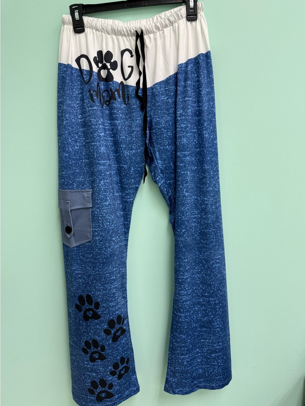 New Blue & White DOG MOM Paw Print Lounge Pants 27x30 - Picture 1 of 7